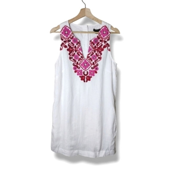 J. Crew Dresses & Skirts - J.Crew 100% Linen Embroidered Dress Pockets Size S NWT